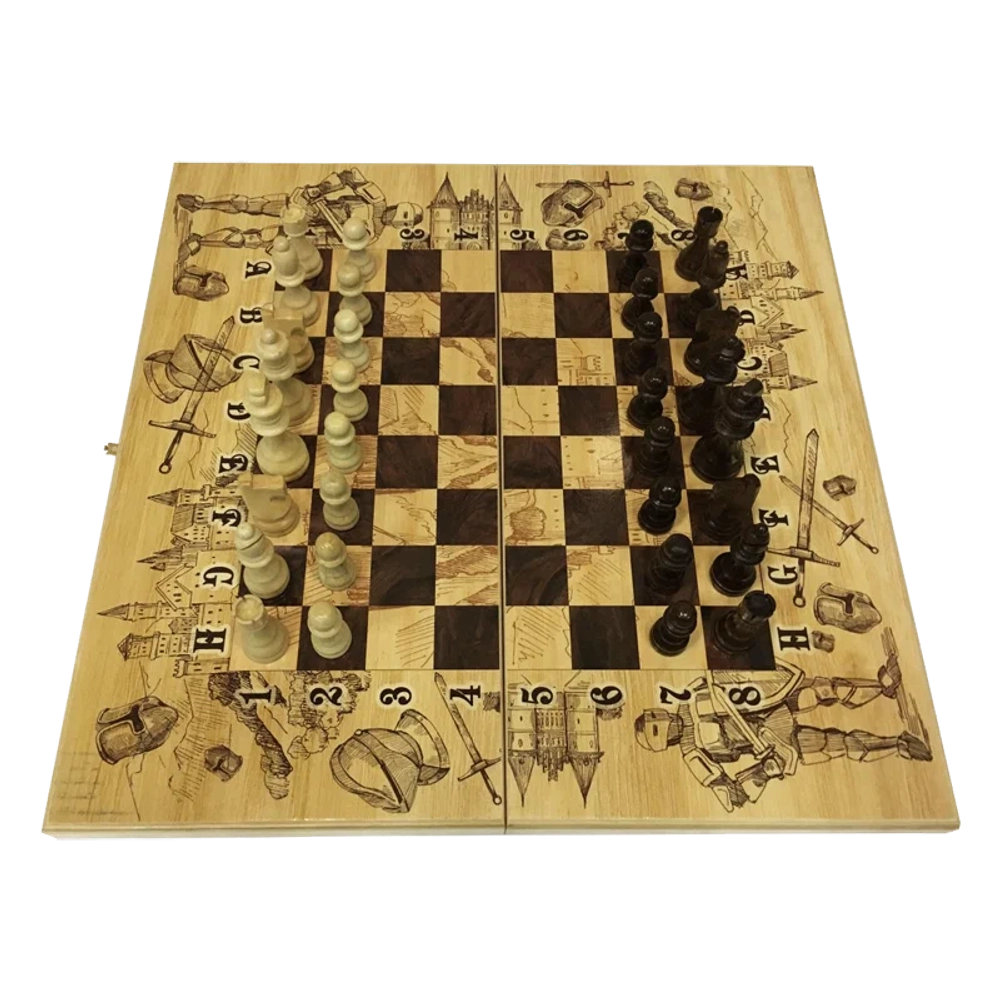 Набор 3 игры "Рыцари" (шахматы, нарды шашки, игральная складная доска 40 x 40 см.)