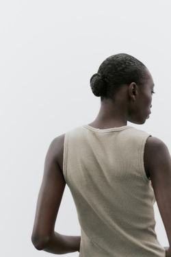 ZARA ТОП В РУБЧИК ИЗ ТКАНИ С ЭФФЕКТОМ ПОТЕРТОСТИ, ХАКИ