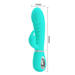 Бирюзовый вибратор-кролик с рёбрышками Prescott - 20 см. (Цвет: бирюзовый)