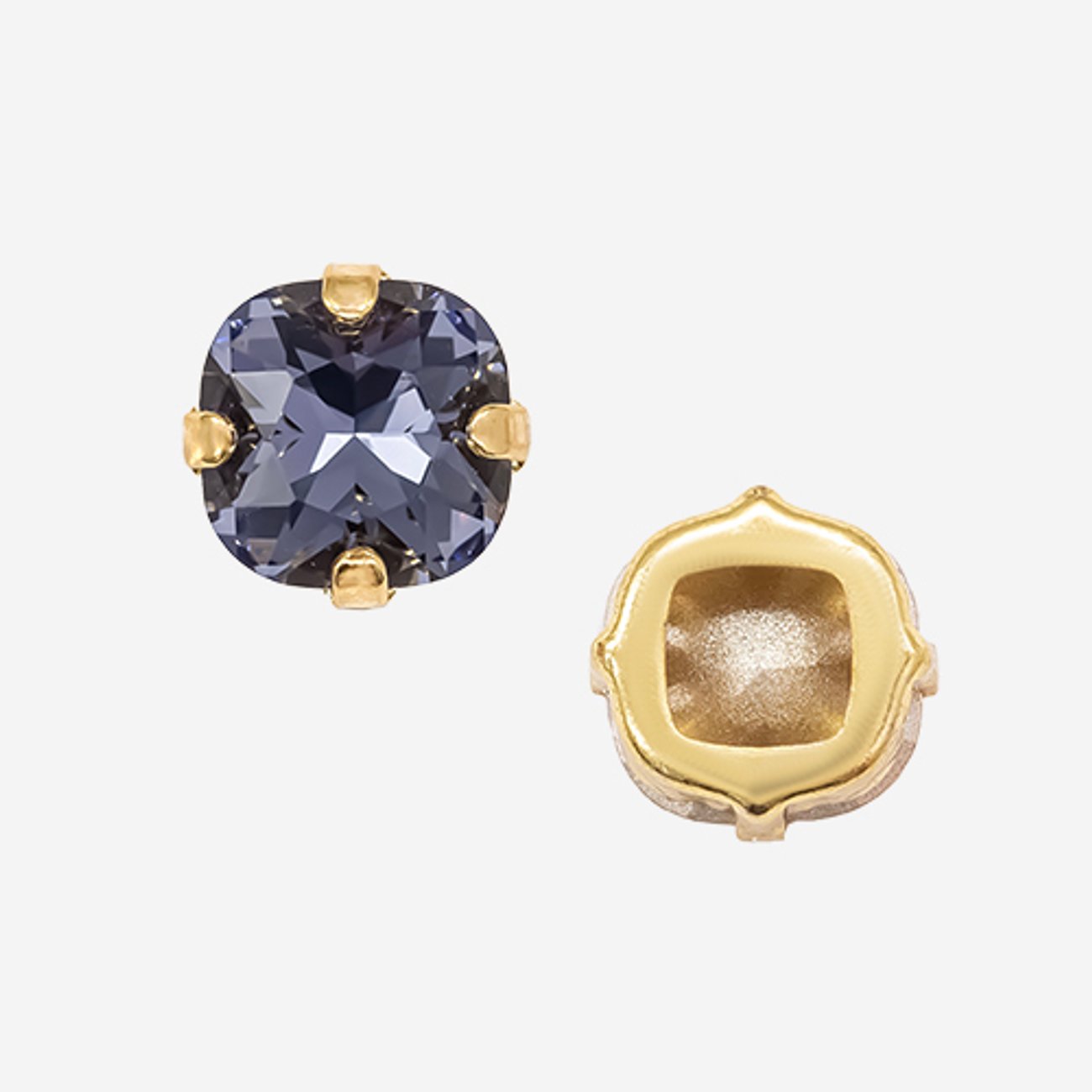 Кристалл Кушон (Сushion) в цапах, оттенок "Танзанит"/"Tanzanite", 9,2мм, позолота