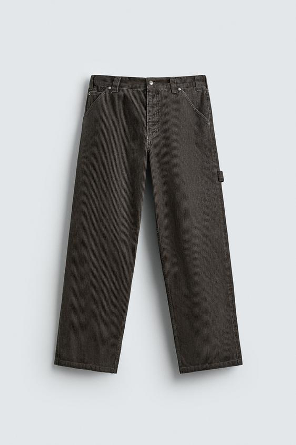 ZARA БРЮКИ RELAXED FIT С ФЛОКИРОВАННЫМИ ПОЛОСКАМИ, ЗЕЛЕНЫЙ