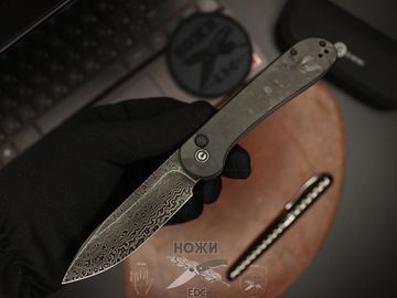 Складной нож Civivi Elementum Button C2103DS3 c клинком из стали Stainless Damascus, рукоять карбон