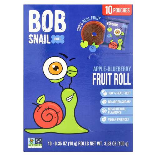 Bob Snail, фруктовые рулетики, яблоко и голубика, 10 рулетов по 10 г (0,35 унции)
