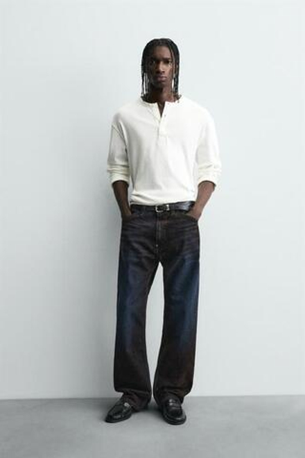 ZARA ДЖИНСЫ BAGGY FIT С ВИСКОЗОЙ, КОРИЧНЕВЫЙ