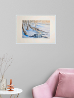 Картина авторская акварельная в паспарту 30х40 см на стену для интерьера "Зимний ручей"