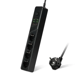 Сетевой фильтр с предохранителем с usb и type-c пилот для компьютера 4 розетки с заземлением черный 2 метра