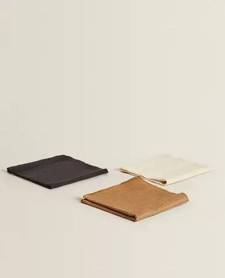 ZARA HOME ВАФЕЛЬНЫЕ КУХОННЫЕ ПОЛОТЕНЦА (НАБОР ИЗ 3 ШТ.), СЕРЫЙ/КОРИЧНЕВЫЙ