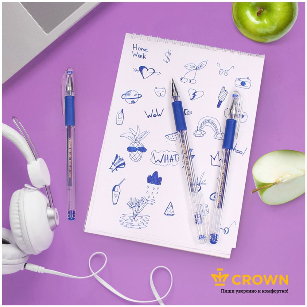 Ручка гелевая Crown "Hi-Jell Grip" синяя, 0,5мм, грип