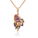 Подвеска «Ирис» из красного золота с аметистами, хромдиопсидами и эмалью