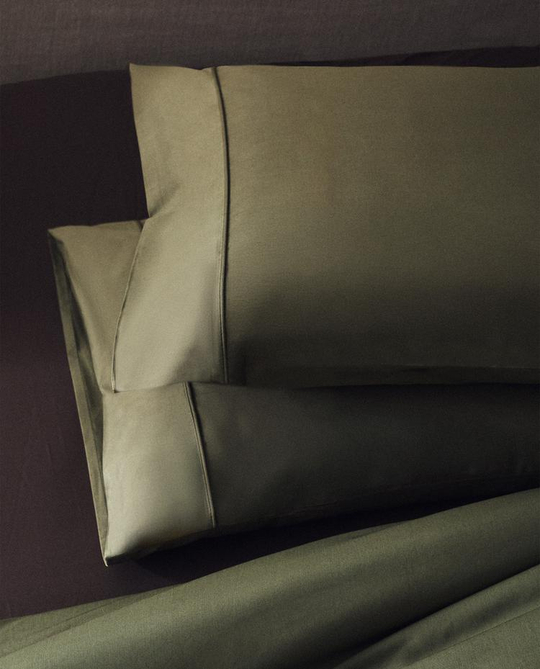 ZARA HOME НАВОЛОЧКА ИЗ ХЛОПКА ПЕРКАЛЬ (300 НИТЕЙ), ЗЕЛЕНЫЙ