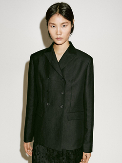 Massimo Dutti Приталенный двубортный блейзер - Limited Edition,черный
