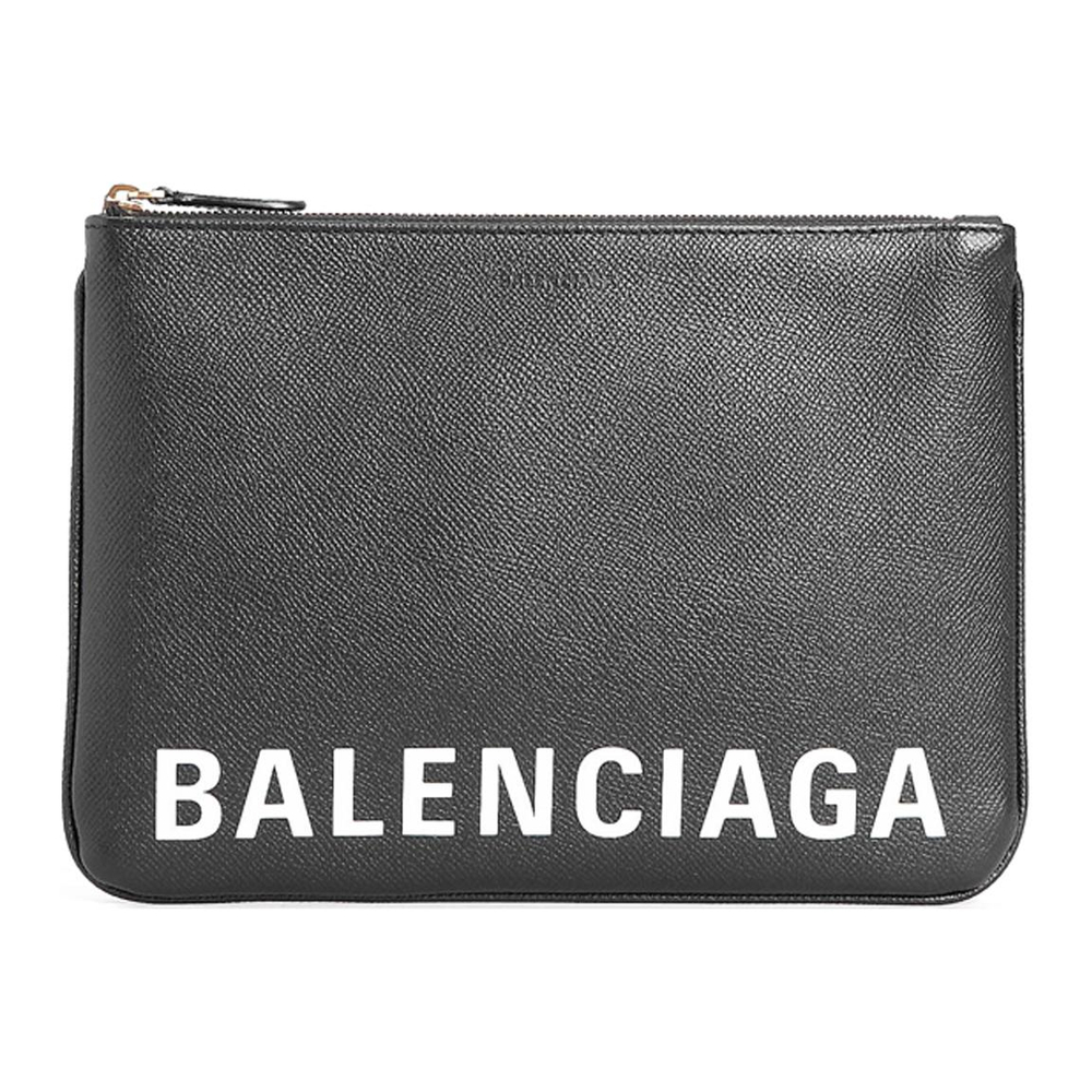 Balenciaga Letter Print Cow Leather Clutch Women"s Black