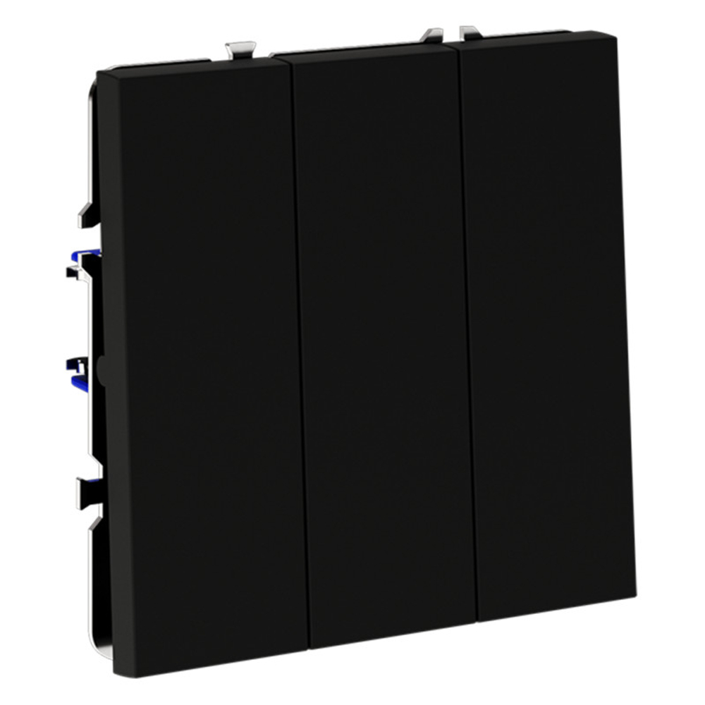 Выключатель встраиваемый VOLTUM S70 трехклавишный 10А, (черный матовый)