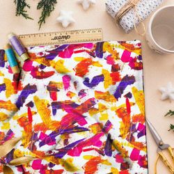 Ткань футер 2-х нитка яркие мазки краской на белом фоне