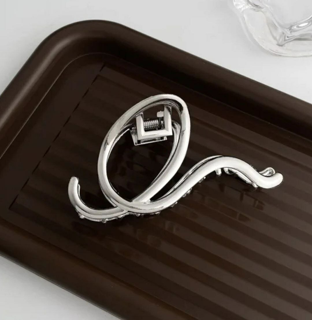 Заколка-краб. Краб  "Петля".  Для всех типов волос. Заколка металлическая Усиленная. Цвет "Серебро"