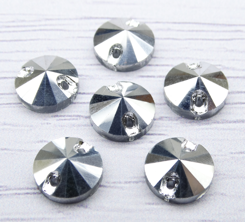 РИ020НН10 Хрустальные стразы круглые пришивные "риволи", серебро металлик, размер: 10 мм, 10 шт.