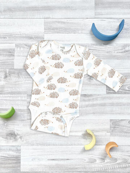 Боди Mjölk Ёжики на экрю с длинным рукавом