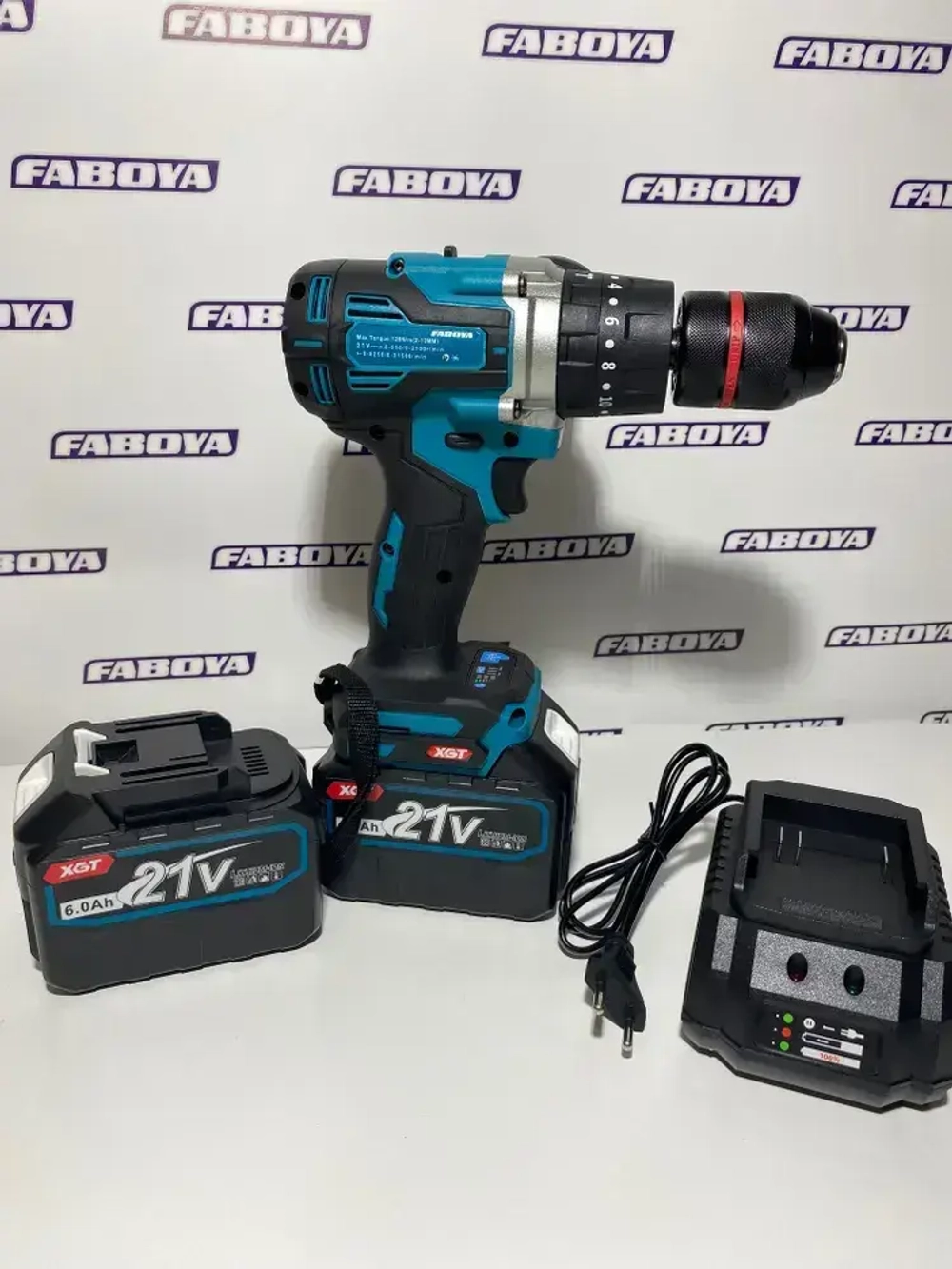 FABOYA Дрель-шуруповерт, 21 В, 120 Нм, 2 АКБ