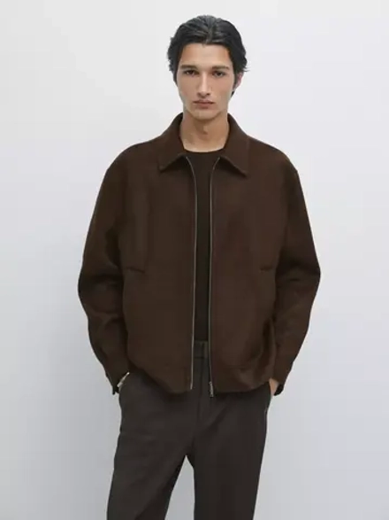 Massimo Dutti Куртка из смесовой шерсти с молнией, бордо