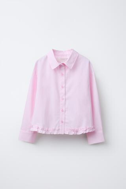 ZARA РУБАШКА С ВОЛАНАМИ СНИЗУ, РОЗОВЫЙ
