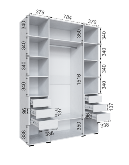 Шкаф с 6 ящиками внутри с зеркалом Бруклин 160Ш