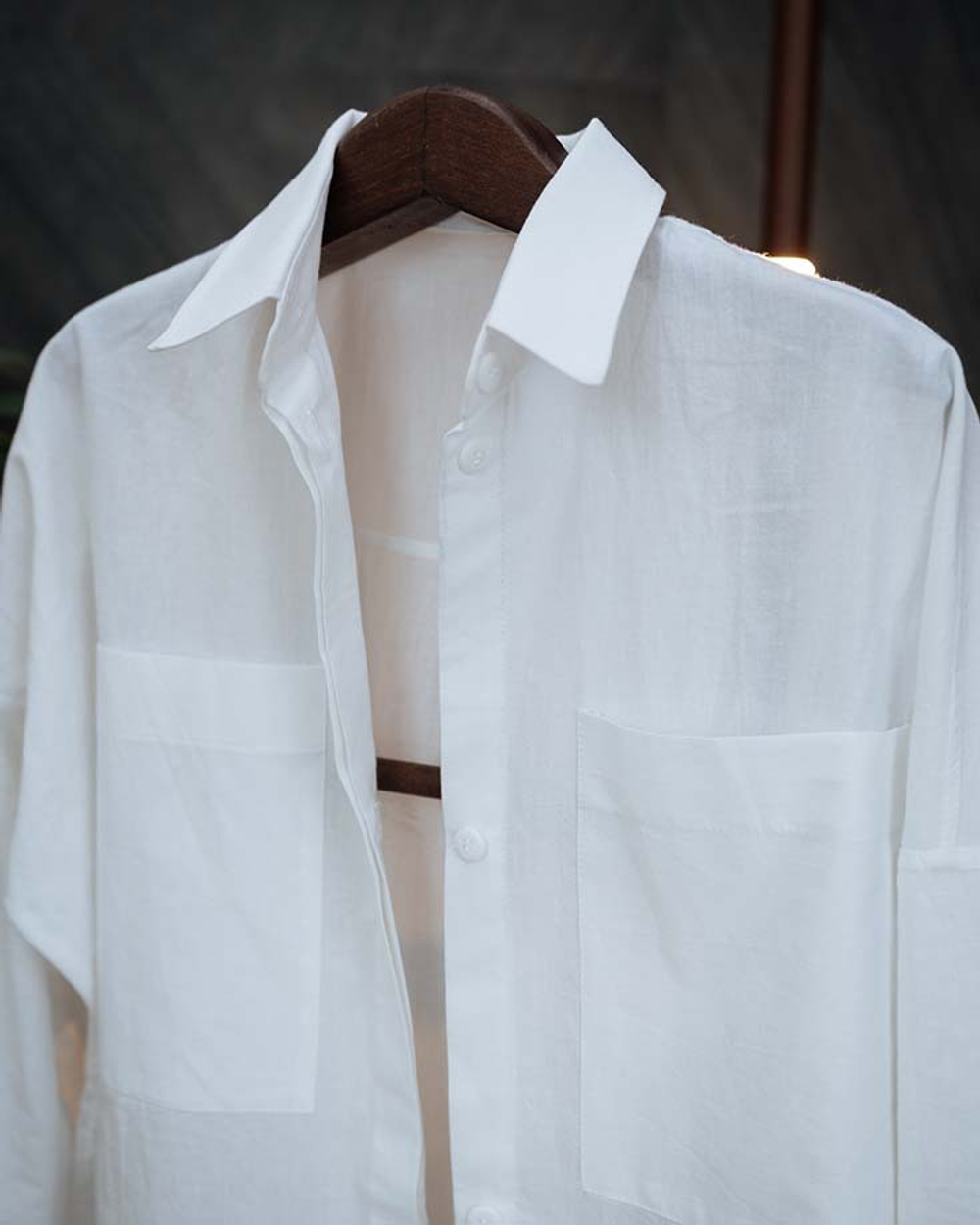 Длинная рубашка из вареного хлопка Белая