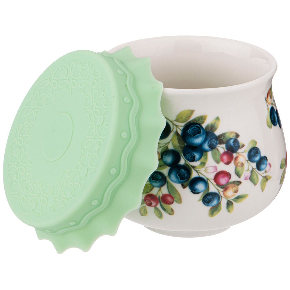 БАНОЧКА С СИЛИКОНОВОЙ КРЫШКОЙ "ГОЛУБИКА" 300 МЛ (КОР=36ШТ.)