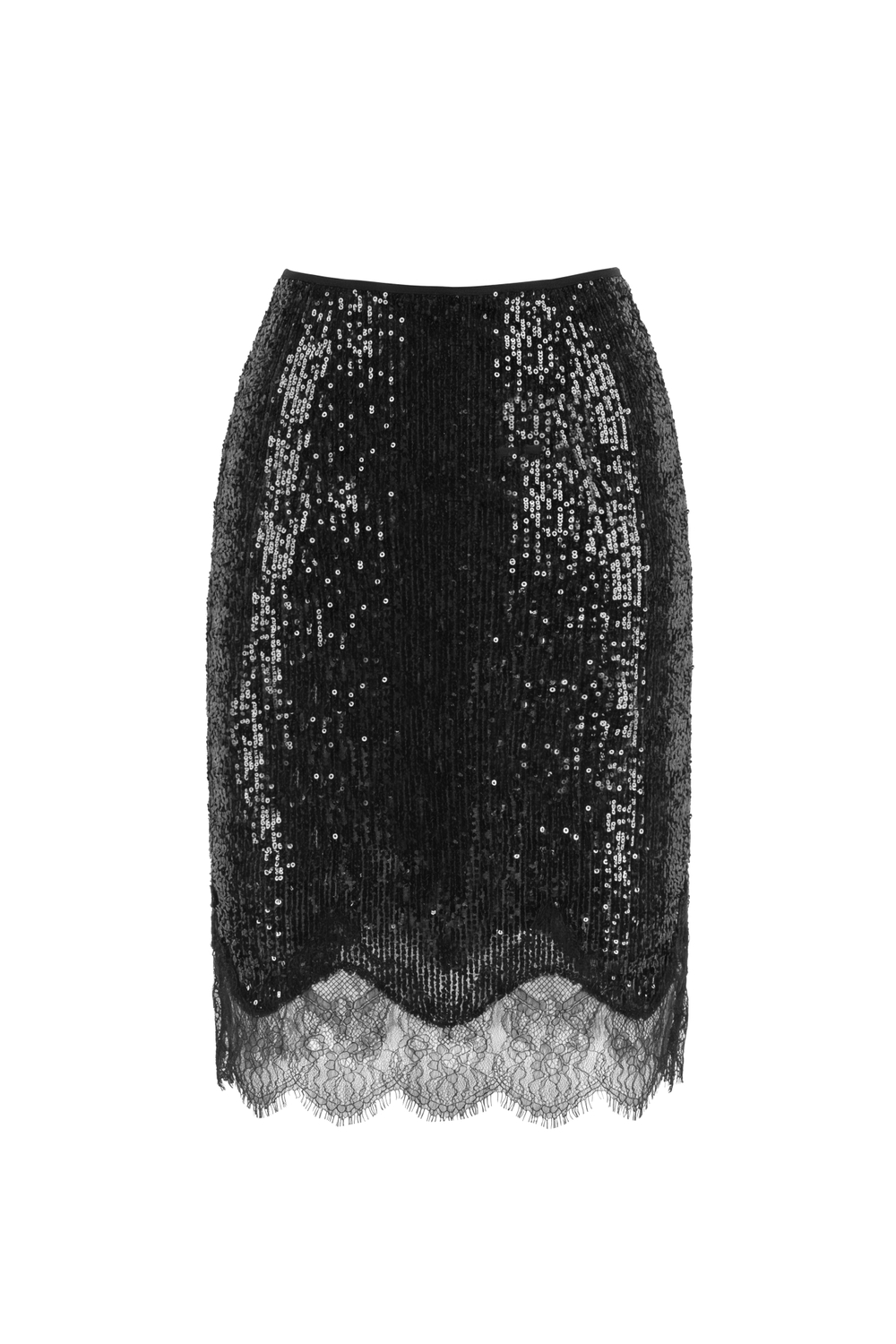 “Classic mini” Прозрачная юбка до колена из пайеток с кружевом.