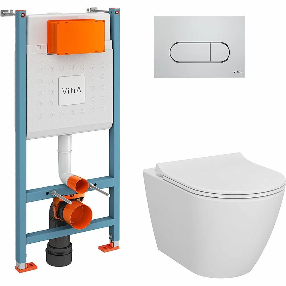 Унитаз Vitra Sanibelle 9878B003-7200 безободковый, с инсталляцией, с крышкой микролифт, кнопка хром