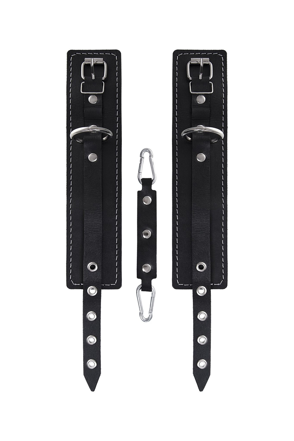 Черные двухслойные кожаные оковы с белой строчкой