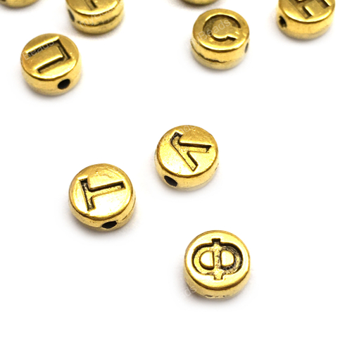 Бусины - буква "Ф" 6 мм, под золото