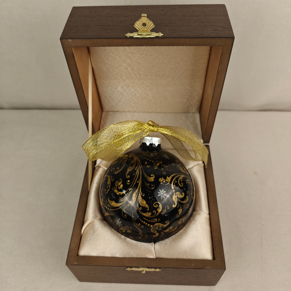 Шар новогодний с круговой росписью Палех "Год лошади" в футляре