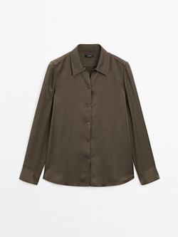Massimo Dutti Атласная рубашка из смесового шелка, кротово-коричневый