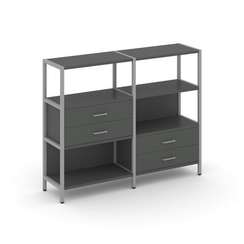 Shelf System Двухсекционный стеллаж трехярусный с ящиками SN.STM-323 Антрацит/Металл Серый 1590*400*