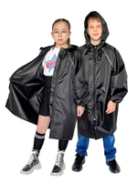 Плащ-дождевик детский для мальчика и девочки светоотражающий эл. на молнии, ЧЕБПРО, 9-11 лет, 134-146 см, Арт.СветоотрДет/черный9-11МПС[15] СобПр