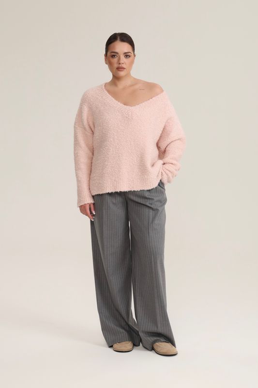 Джемпер букле с V-вырезом, светло-розовый