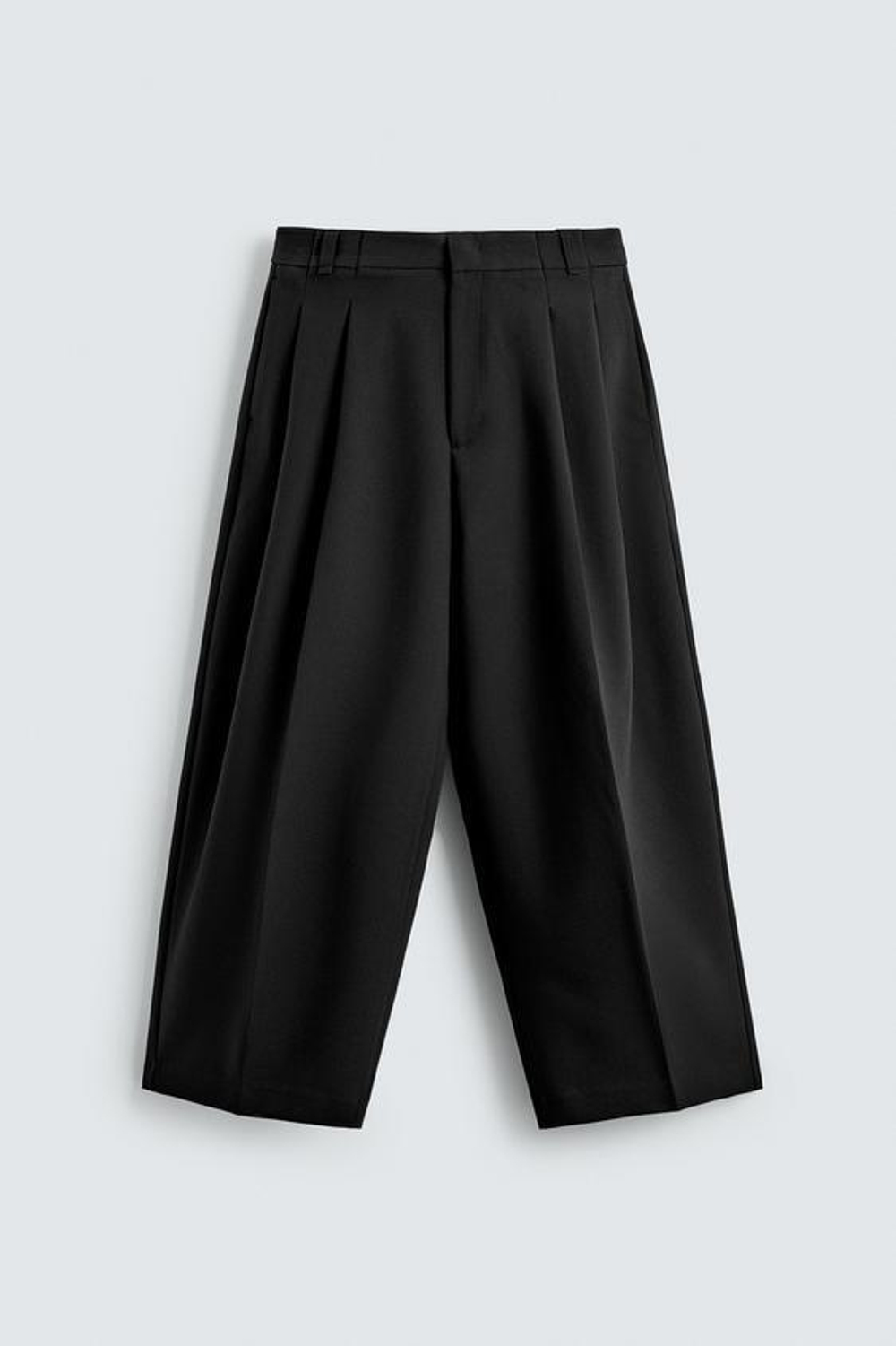 ZARA БРЮКИ WIDE FIT СО СКЛАДКАМИ, ЧЕРНЫЙ