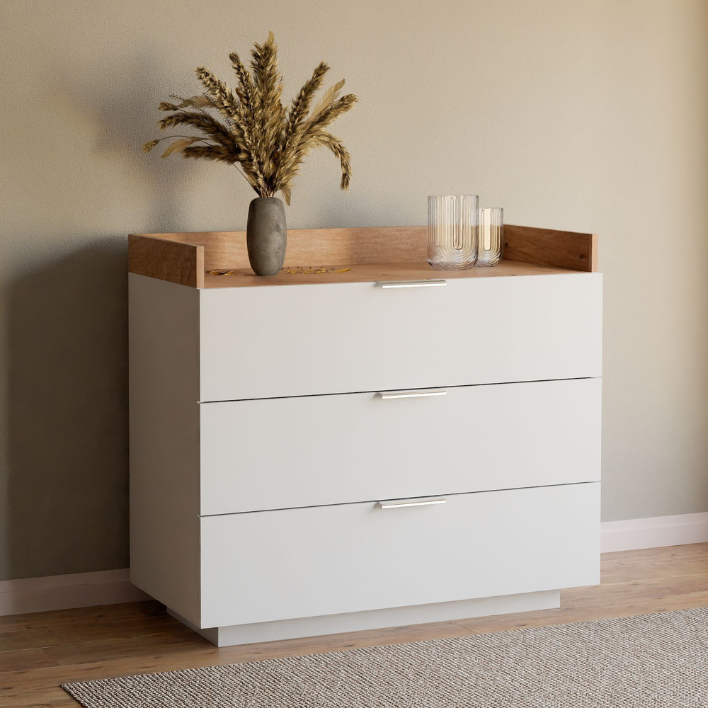 Парящий комод для одежды Меламин 3 ящика, 90х42х80 см, белый/артизан