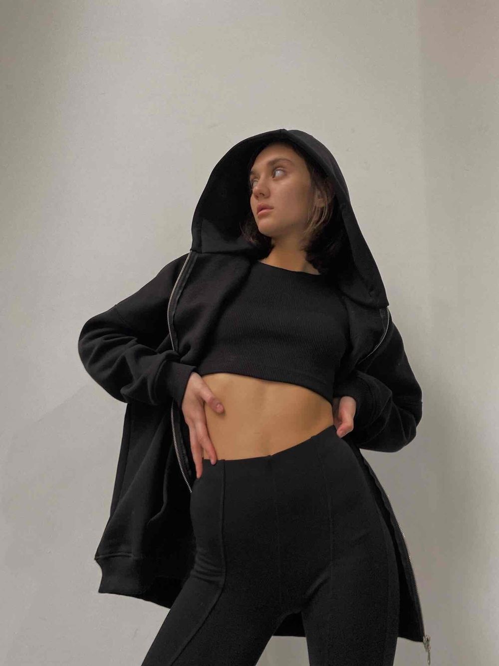 Худи One Two Basic С Начесом на молнии черный