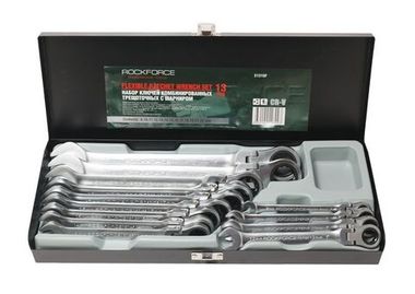 Набор ключей комбинированных трещоточных с шарниром 13пр.(8,10-19,21,22мм), в металлическом кейсе RockForce##Rock FORCE RF-51310F