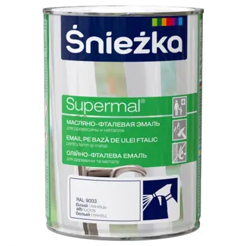 Краска Sniezka масляно-фталевая эмаль по дереву и металлу белая 0,8л