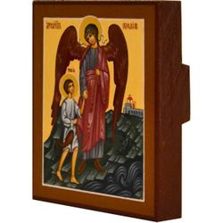 Архангел Рафаил сопровождает Товию. Рукописная икона.