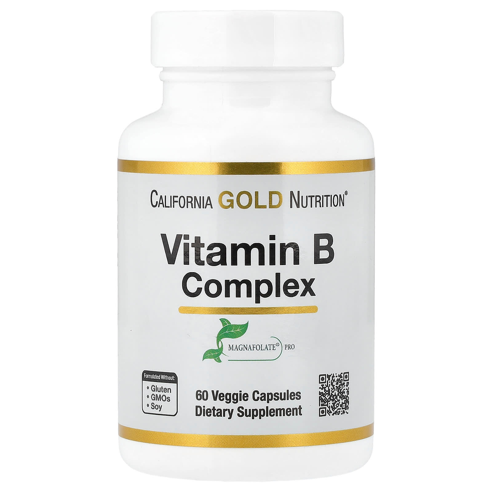 California Gold Nutrition, комплекс витаминов группы B с фолатом, биотином, пантотеновой кислотой и витамином B6, 60 растительных капсул