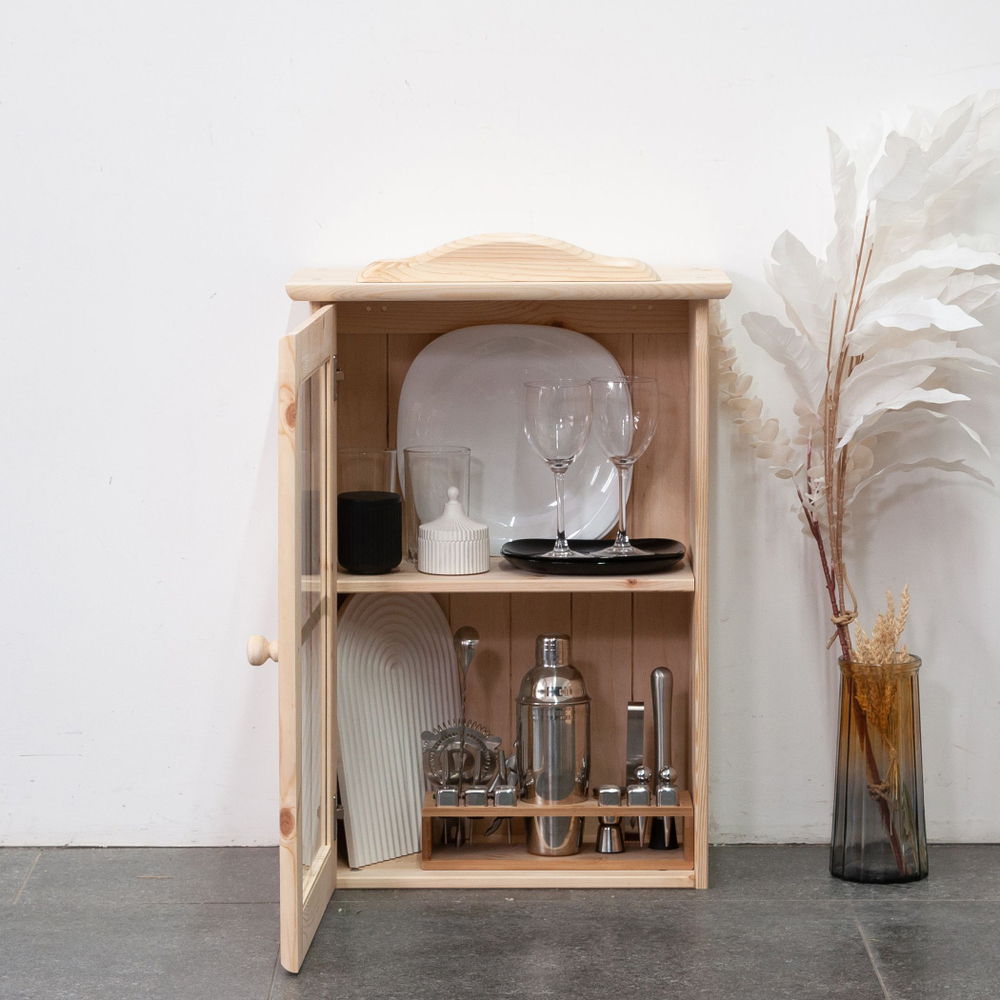 Dipriz Шкаф навесной кухонный Лена 1 дверь с карнизом из массива сосны, в натуральной отделке