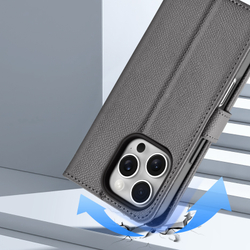 Чехол кошелек из TPU кожи серого цвета от Dux Ducis для iPhone 16 Pro Max, серия Lawa Series Case