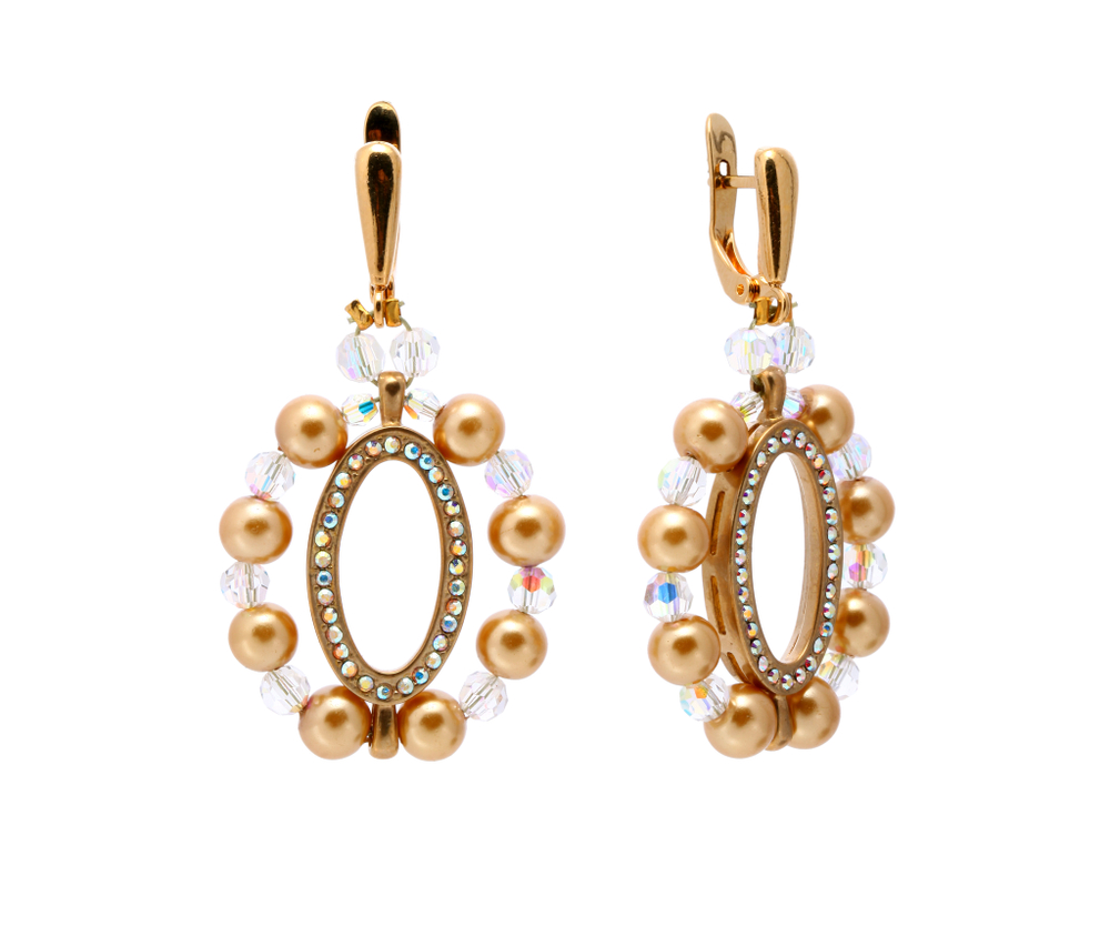 "Марлборо мал." серьги в золотом покрытии из коллекции "Золотой жемчуг" от Jenavi  с английским замком