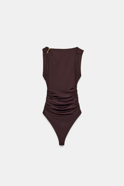 ZARA БОДИ ИЗ ПОЛИАМИДА С ФУРНИТУРОЙ, ШОКОЛАДНЫЙ