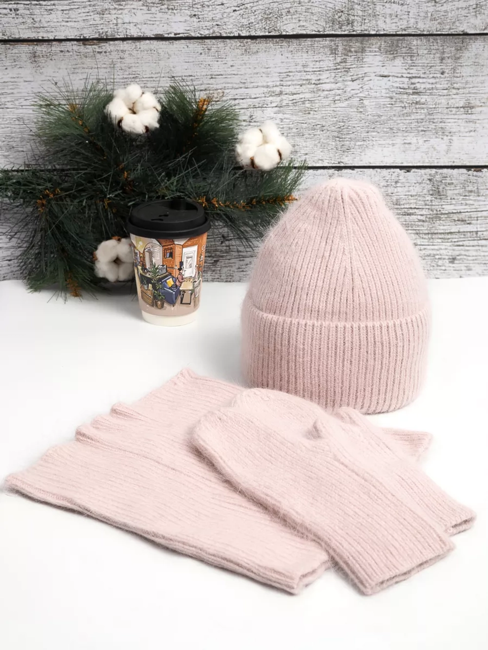 шапка снуд и варежки набор 3 в 1