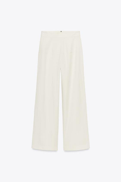 ZARA БРЮКИ ZW COLLECTION С МОЛНИЕЙ СЗАДИ, ЭКРЮ