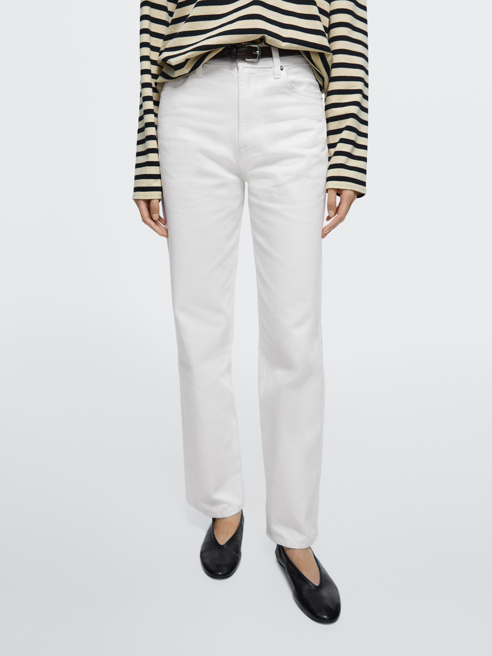 Massimo Dutti Прямые джинсы с высокой талией, белый